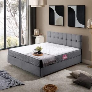 Berlin Çift Kişilik Baza Başlık Letto Yatak Seti - Gri