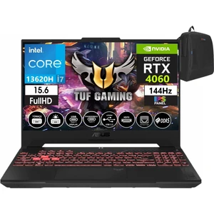 Tuf Gaming F15 FX507VV-LP242 13. Nesil Intel I7-13620H 32GB Ddr5 Ram  1tb SSD WINDOWS11HOME 15.6 Inç Fhd 144Hz 8GB/RTX4060 140W Taşınabilir Bilgisayar FX507VV-LP24222+WEBLEGELSINÇANTA