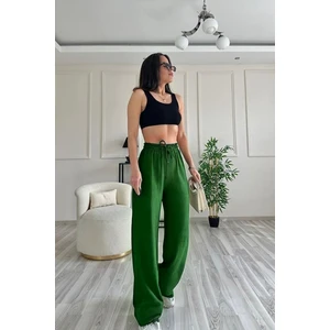 CMZ Collection Kadın Yazlık Bol Paça Lastikli Yüksek Bel Çift Cep Bürümcük Dökümlü Plazzo Pantolon