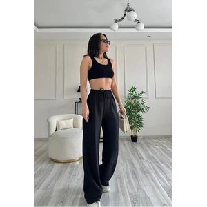 CMZ Collection Kadın Yazlık Bol Paça Lastikli Yüksek Bel Çift Cep Bürümcük Dökümlü Plazzo Pantolon