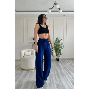 CMZ Collection Kadın Yazlık Bol Paça Lastikli Yüksek Bel Çift Cep Bürümcük Dökümlü Plazzo Pantolon