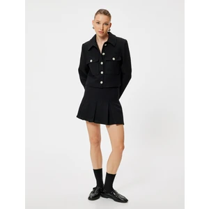 Tüvit Pileli Mini Etek Yüksek Bel