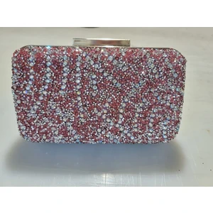 Pembe Saten Taşlı Abiye Çanta