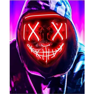 Hallowen LED Işıklı Neon Maske 3 Modlu Parti Eğlence Maskesi Transparan Kırmızı