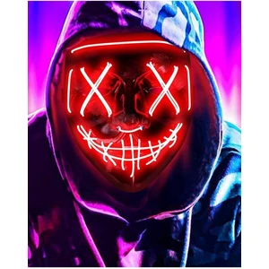 Hallowen LED Işıklı Neon Maske 3 Modlu Parti Eğlence Maskesi Transparan Kırmızı LED Neon Maskesi
