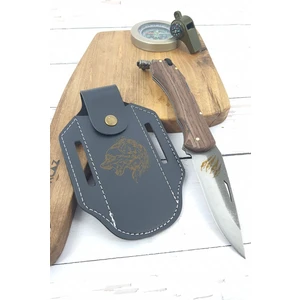 Isme Özel Pençe Motif Outdoor Çakı Paslanmaz Çelik 21 Cm. Kurt Motif Deri Kılıf