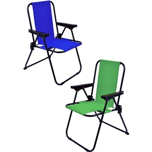 2 Adet Lüx Çocuk Piknik Sandalyesi 2-6 Yaş Mini Kamp Sandalyesi-Mavi-Yeşil