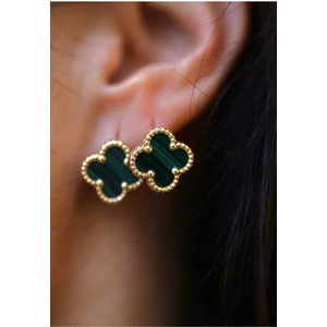 Yenigün Kuyumculuk 14 Ayar Altın Yeşil Yonca Klipsli Küpe