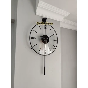 Harika Crown Gravity Pendulum Camlı Modern Dekoratif Sarkaçlı Metal Duvar Saati 40 Çap-65 Boy