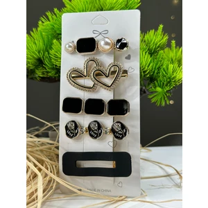 So Much Yeni Trend Moda Lüks Incili 6'lı Büyük Klips Çıtçıt Pens Siyah Renk Toka Seti