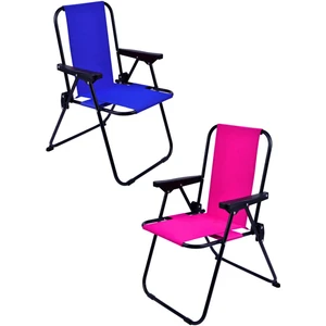 2 Adet Lüx Çocuk Piknik Sandalyesi 2-6 Yaş Mini Kamp Sandalyesi-Mavi-Pembe