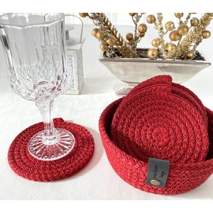 Double Knot Design 7 Prç Bardak Altlığı Set Tress Supla Jüt Hediyelik