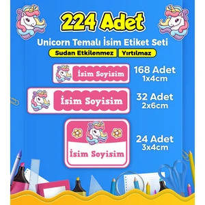 Sb Store Unicorn Okul Kreş İsim Etiketi Kalem Defter Özel İsim Yazılabilen Etiket Seti Model 48 - 224 Adet