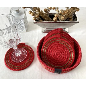 Double Knot Design 7 Prç Bardak Altlığı Set Tress Supla Jüt Hediyelik