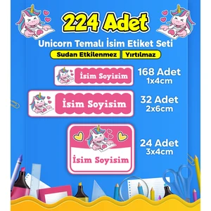 Sb Store Unicorn Okul Kreş İsim Etiketi Kalem Defter Özel İsim Yazılabilen Etiket Seti Model 46 - 224 Adet