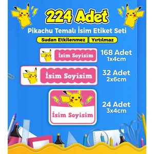 Sb Store Pikachu Okul Kreş İsim Etiketi Kalem Defter Özel İsim Yazılabilen Etiket Seti Model 43 - 224 Adet