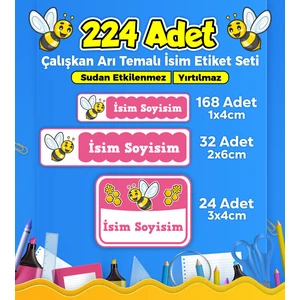 Sb Store Çalışkan Arı Temalı Okul Kreş Kişiye Özel İsim Etiket Seti - Model 30