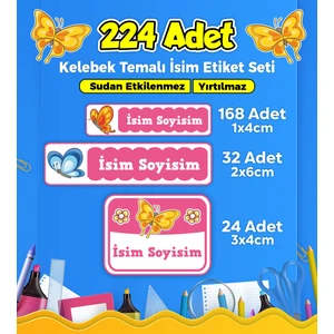 Sb Store Kelebek Temalı Okul Kreş Kişiye Özel İsim Etiket Seti - Model 38