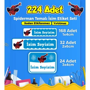 Sb Store Spiderman Okul Kreş İsim Etiketi Kalem Defter Özel İsim Yazılabilen Etiket Seti Model 21 - 224 Adet