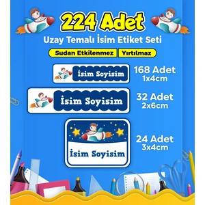 Sb Store Uzay Temalı Okul Kreş İsim Etiketi Kalem Defter Özel İsim Yazılabilen Etiket Seti Model 49 - 224 Adet