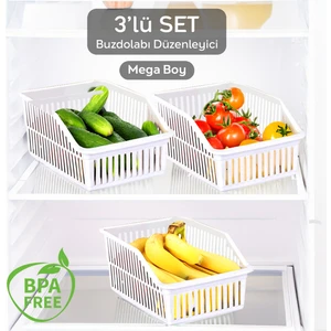 Meleni Home 3 Adet Mega Boy Buzdolabı, Dolap Içi Düzenleyici Organizer, Büyük Boy Buzdolabı Düzenleyici