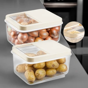 Meleni Home 2'li 16 Litre Sürgülü Kapak Sebzelik, Patates Soğan Sebze Saklama Kabı, Erzak Saklama Kabı-Krem