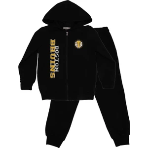 Fermuarlı Kapüşonlu Baskılı Sweatshirt Eşofman Takım