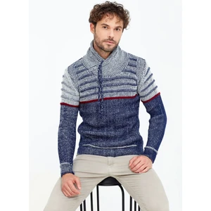 Tarz Cool Kahverengi/laci Şal Yaka Gögüs Çizgili Triko Kazak