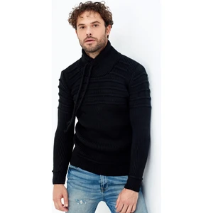 Tarz Cool Kahverengi/laci Şal Yaka Gögüs Çizgili Triko Kazak