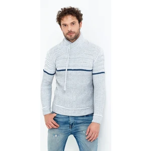 Tarz Cool Kahverengi/laci Şal Yaka Gögüs Çizgili Triko Kazak