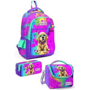 Coral High Kids Mor Pembe Köpek Desenli 3’lü Okul Çanta Seti SET0123649