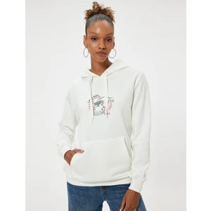 Oversize Kapüşonlu Sweatshirt Kanguru Cep Detaylı Baskılı Şardonlu