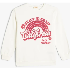 Sweatshirt California Baskılı Simli Uzun Kollu Bisiklet Yaka Pamuklu