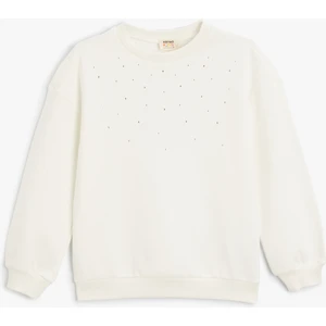 Sweatshirt Taş Detaylı Bisiklet Yaka Uzun Kollu