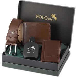 Polo Air Kutulu Klasik Erkek Cüzdan Kemer Kartlık Parfüm Seti Pm-12