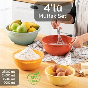 Meleni Home 4'lü Set Yuvarlak Hazırlık Kase Seti - Çok Amaçlı Çırpma Kabı - Badya Seti Saklama Kabı