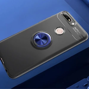 Techno Guru Huawei Y7 2018 Ultra Koruma Sağlayan Stant Özellikli Yüzüklü Ravel Silikon Kılıf