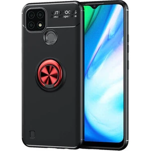 Techno Guru Realme C21 Ultra Koruma Sağlayan Stant Özellikli Yüzüklü Ravel Silikon Kılıf