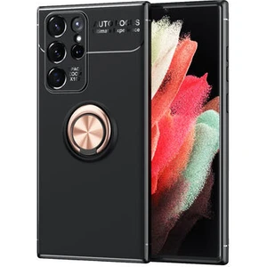 Techno Guru Samsung Galaxy S22 Ultra Ultra Koruma Sağlayan Stant Özellikli Yüzüklü Ravel Silikon Kılıf