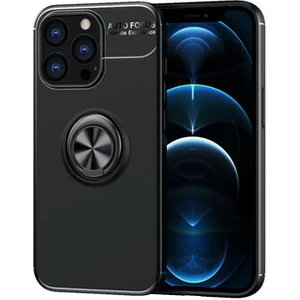 Techno Guru iPhone 14 Pro Max Ultra Koruma Sağlayan Stant Özellikli Yüzüklü Ravel Silikon Kılıf