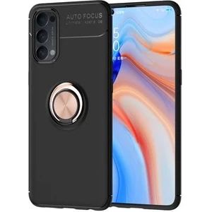 Techno Guru Oppo Reno 4 Ultra Koruma Sağlayan Stant Özellikli Yüzüklü Ravel Silikon Kılıf