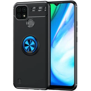 Techno Guru Realme C25 Ultra Koruma Sağlayan Stant Özellikli Yüzüklü Ravel Silikon Kılıf