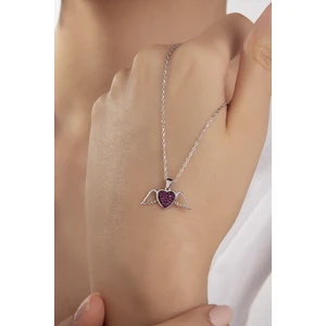 Gümüş Vadisi Kadın Orjinal 925 Ayar Gümüş Zirkon Taşlı Melek Kanatlı Kalp Model Kolye