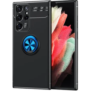 Techno Guru Samsung Galaxy S22 Ultra Ultra Koruma Sağlayan Stant Özellikli Yüzüklü Ravel Silikon Kılıf
