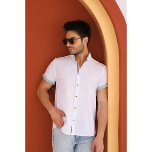 Catto Peak Beyaz Kısa Kol Şeritli Erkek Regular Gömlek