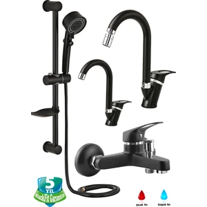 Siyah Duş Seti Pervaneli Duş Başlığı Duş Çeşmesi Baston Boru Lavabo Mutfak Bataryası