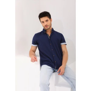 Catto Peak Lacivert Kısa Kol Şeritli Erkek Regular Gömlek