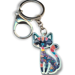 Boho Chic Kedi Figürlü Emaye Metal Anahtarlık