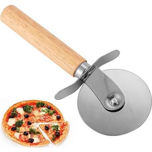 Ahşap Saplı Çelik Bıçaklı Lüx Pizza Kesici Pizza Hamur Dilimleyici Kesici  Büyük Boy