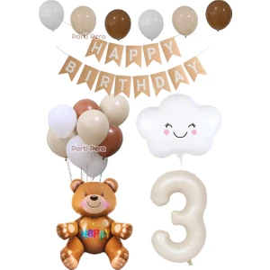 Parti Pera Retro Krem Rakam Folyo Balon Ayı Folyo Balon Bulut Folyo Balon Doğum Günü Balon Seti